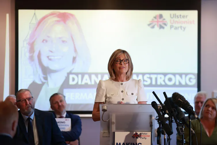 Diana Armstrong delivers a speech at the Ulster Unionist Party's manifesto launch.