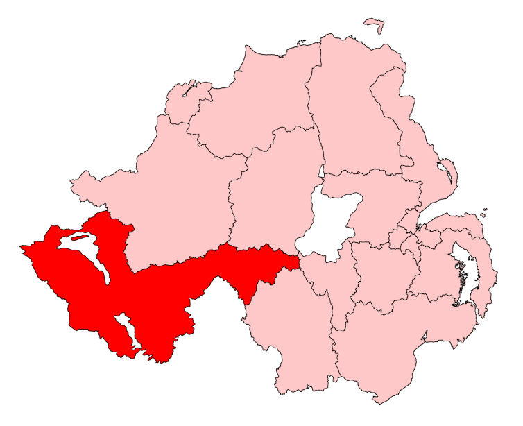 A constituency map of Northern Ireland with Fermanagh and South Tyrone highlighted.