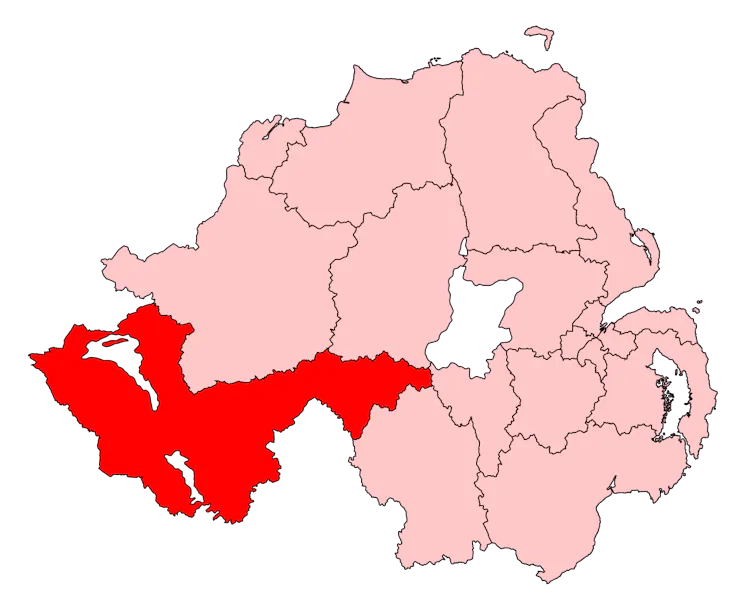 A constituency map of Northern Ireland with Fermanagh and South Tyrone highlighted.
