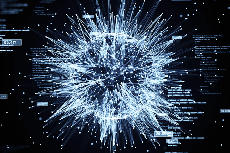 A concept artwork of a sphere with many interconnecting dots.