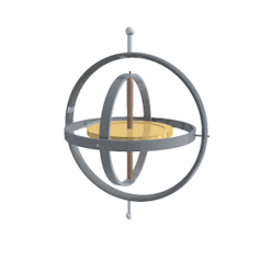 Animation d’un gyroscope en mouvement : peu importe son orientation, la barre centrale reste verticale