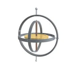 Animation d’un gyroscope en mouvement : peu importe son orientation, la barre centrale reste verticale