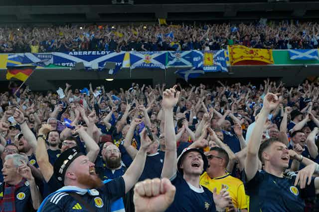 A stadium crowd of Scotland football fans in Germany at Euro 2024