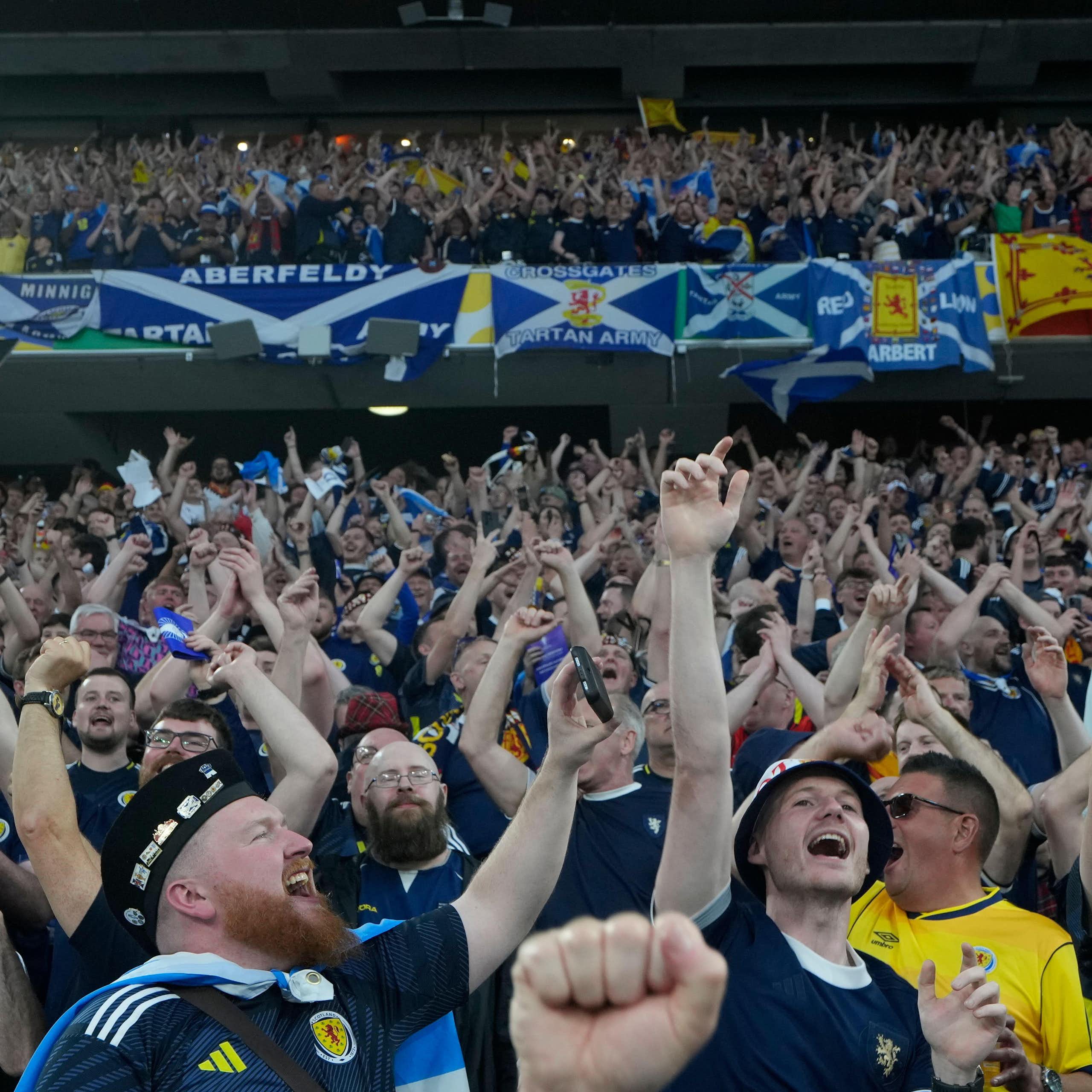 A stadium crowd of Scotland football fans in Germany at Euro 2024
