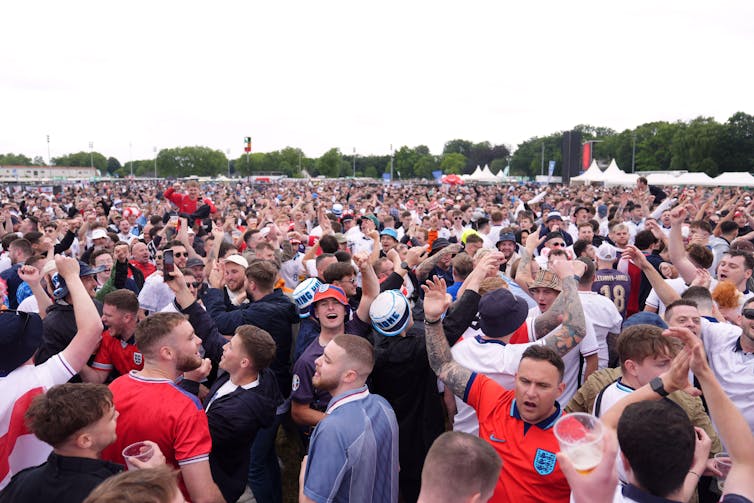 England fans in a fan zone in Germany before a match.