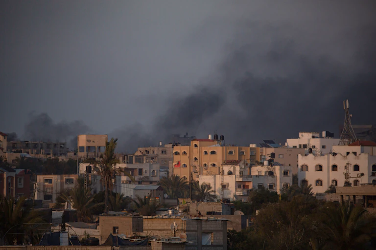 Smoke rises from GAza following an Israeli airstrike