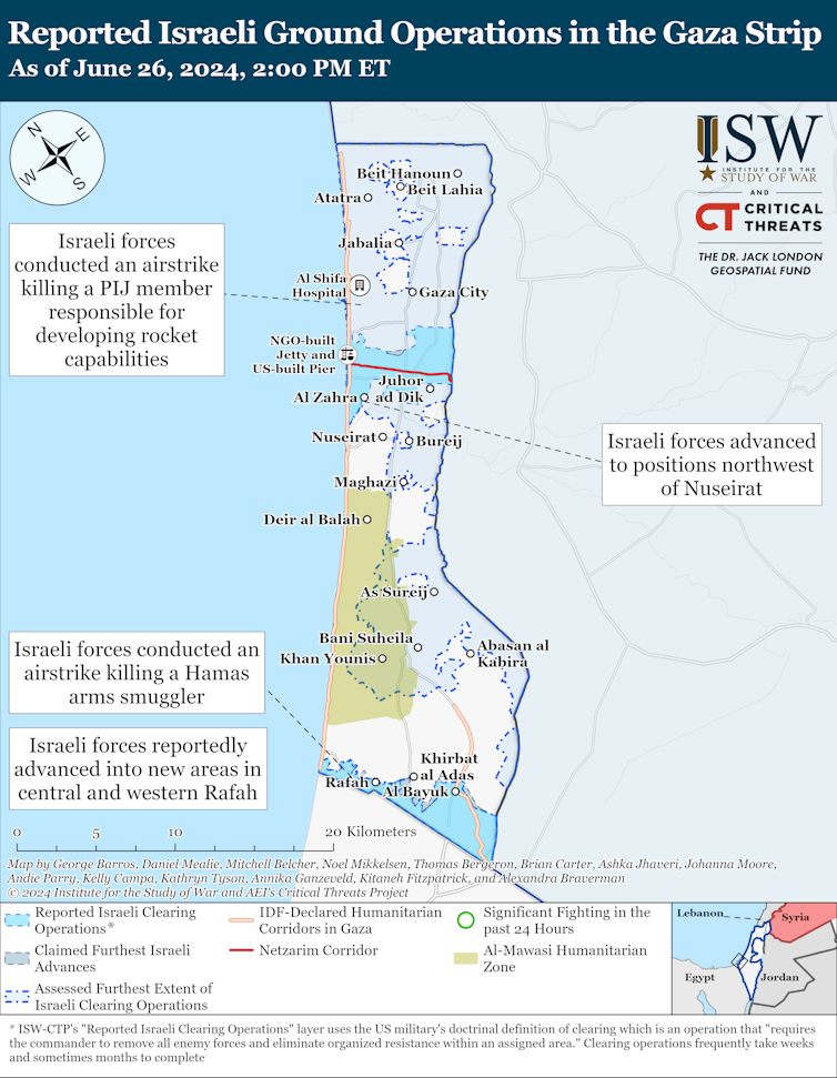 ISW map showing the state of the conflict in Gaza as at June 26.