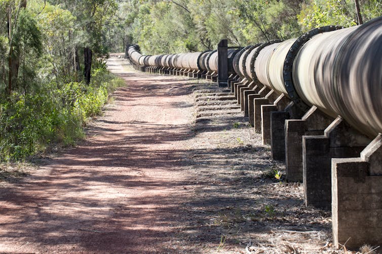 A water pipeline runs through Australian bushland