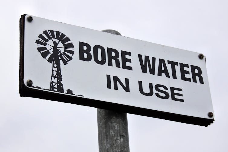 Sign saying 'Bore water in use'