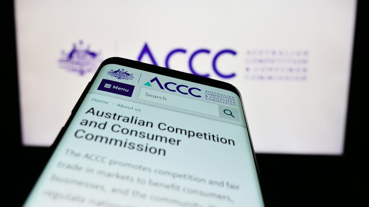 ACCC website seen on a phone screen.