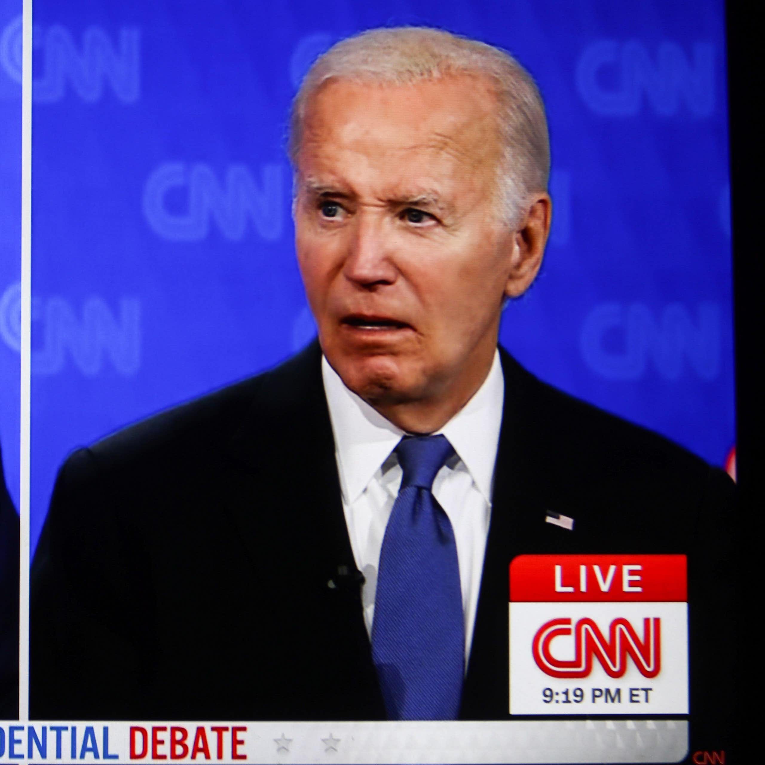 Screenshots of Donald Trump and Joe Biden during the CNN presidential debate, June 27 2024.