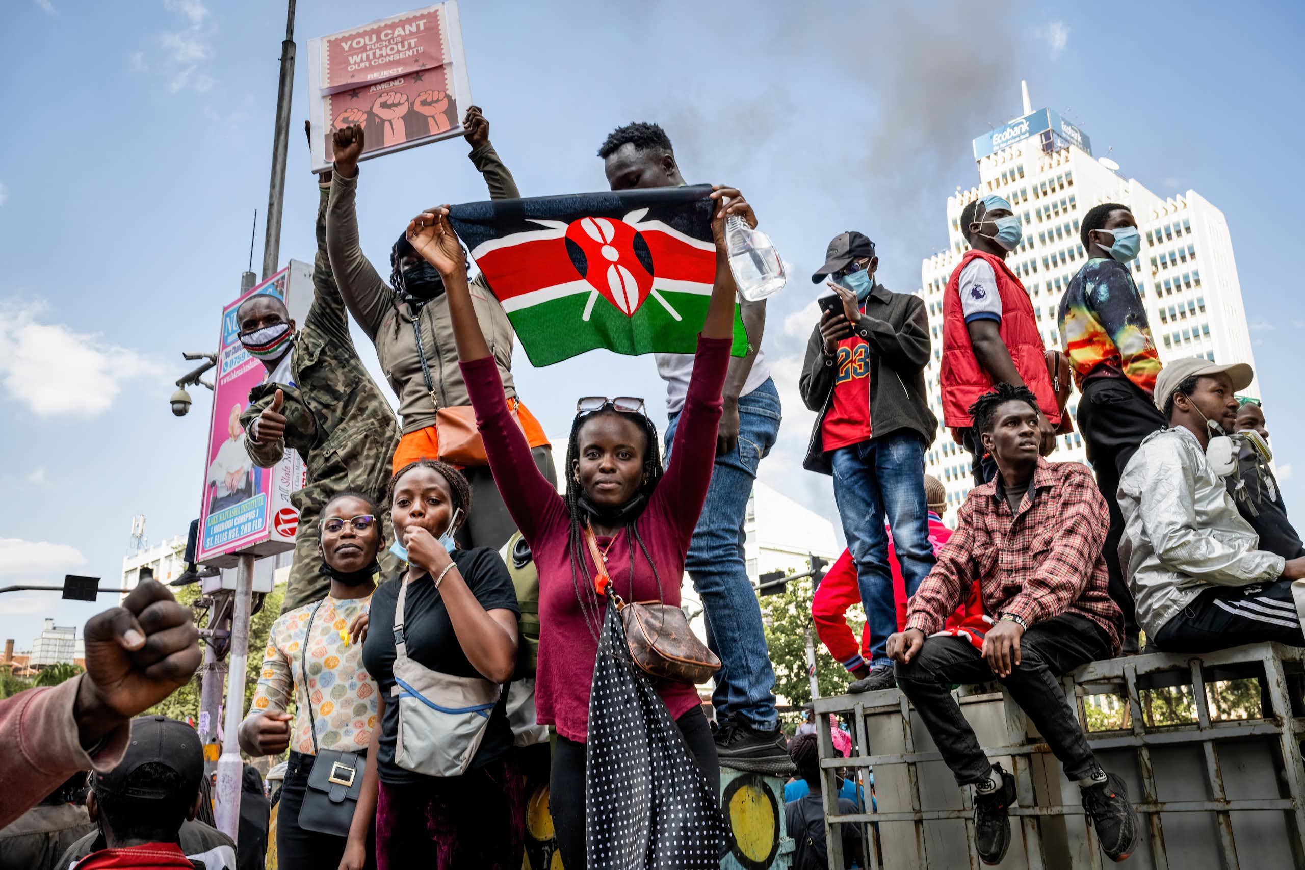 Protester holds a Kenyan flag during the nationwide demonstration.