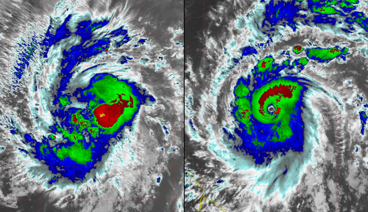 Two satellite images show how the storm became more organized around the eye within a short period of time.