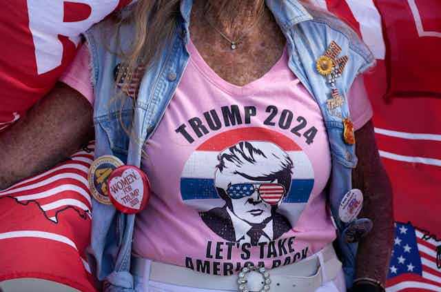 Closeup of a Trump 2024 campaign T-shirt