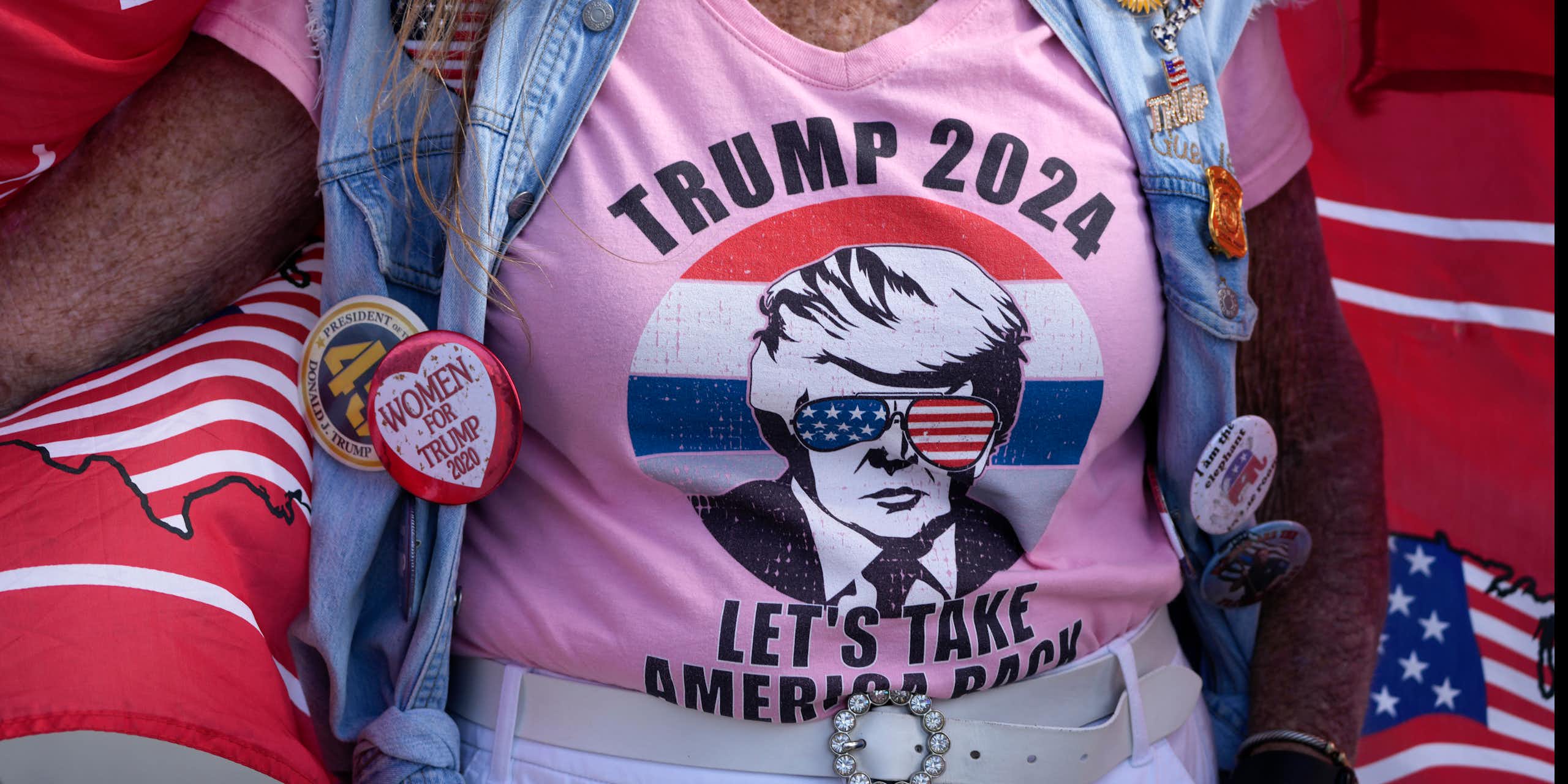 Closeup of a Trump 2024 campaign T-shirt