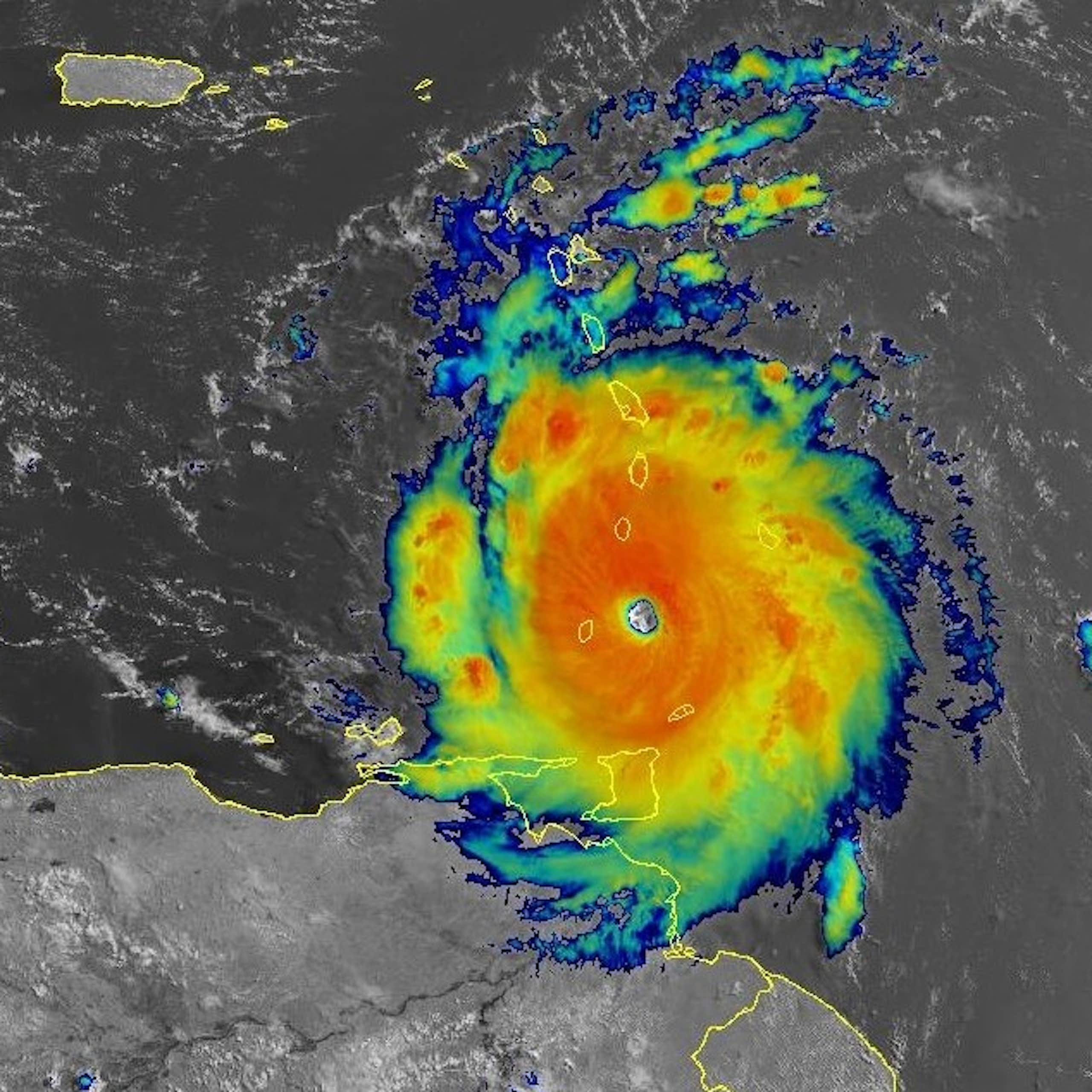 A satellite image of Hurricane Beryl approaching the Windward Islands.