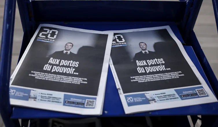 A portrait of Jordan Bardella on the front cover of a French newspaper.