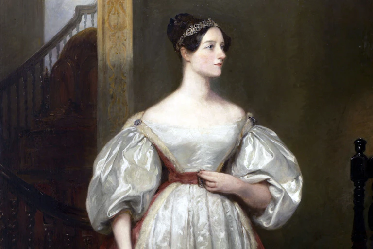Peinture à l'huile d'Ada Lovelace, portant une robe blanche.