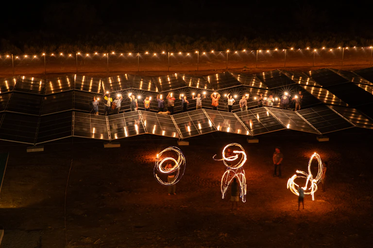 Residents of Marlinja with their newly-installed solar power microgrid