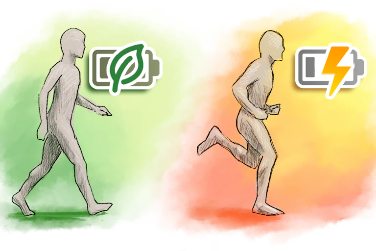 Illustration of two silhouettes, one walking, the other running.