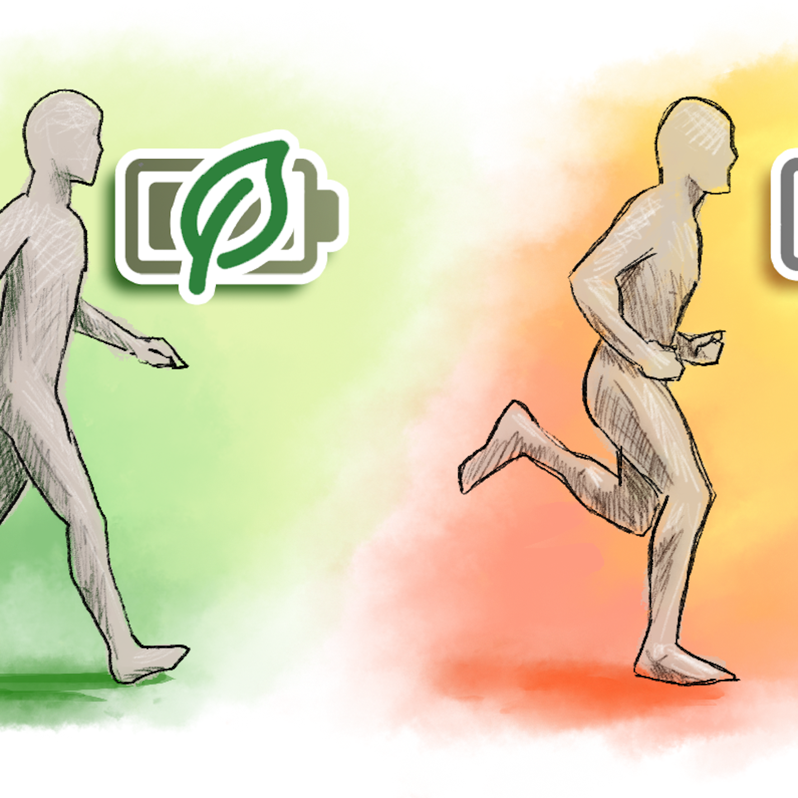 Illustration of two silhouettes, one walking, the other running.