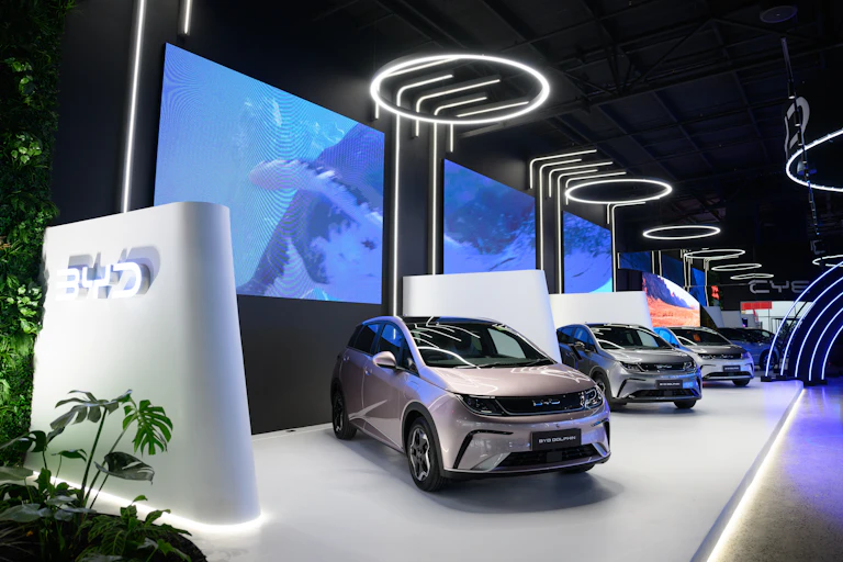 A general view of BYD electric vehicles at a store in Sydney