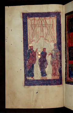 Fernando I y Sancha en la escena de dedicación del _Diurnal de Fernando I y Sancha_. 1055.