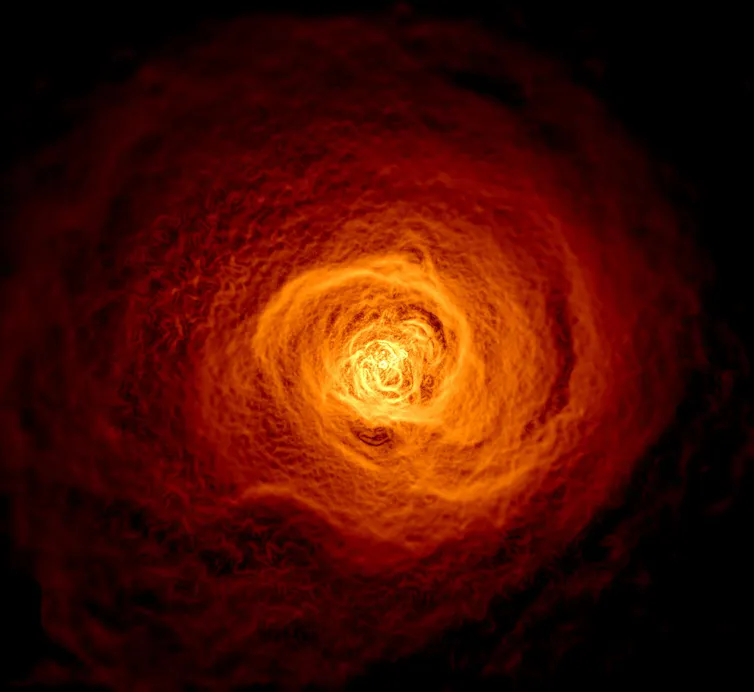 a fiery orange swirl against a dark background