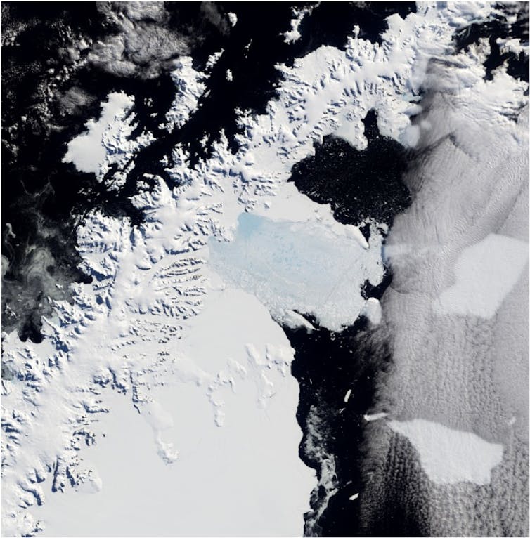 Satellite image of the Larsen B Ice Shelf collapse on the Antarctic Peninsula