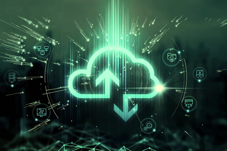 Illustration of a digital cloud symbol in green colours.