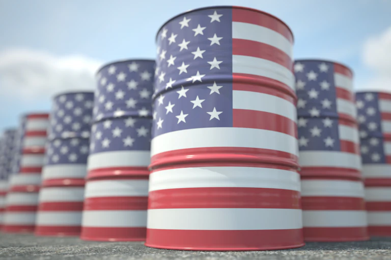 Oil barrels painted with US flag.