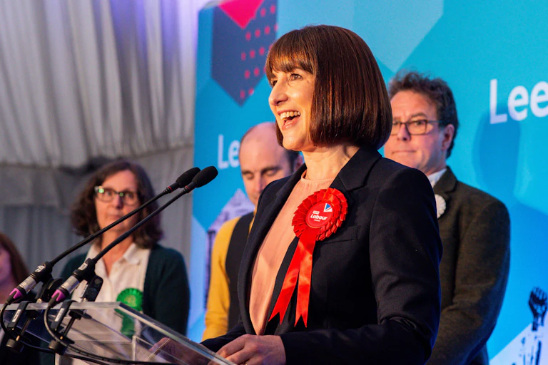 Rachel Reeves at a lectern after winning her seat