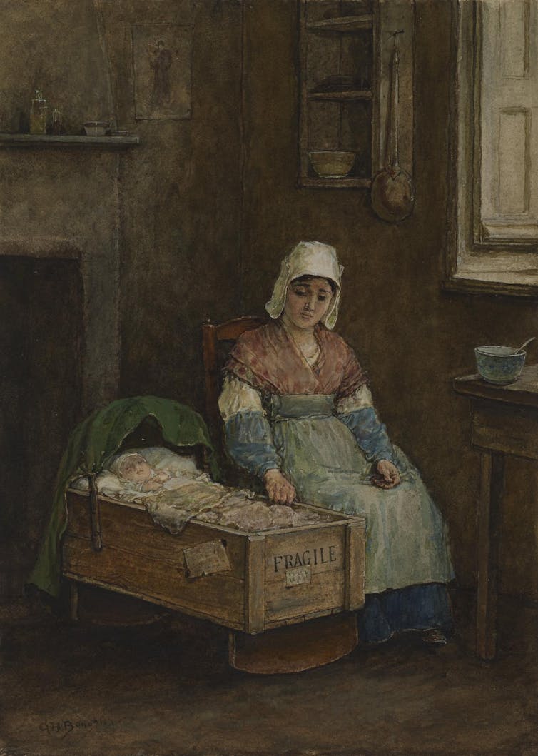 A woman and a crib