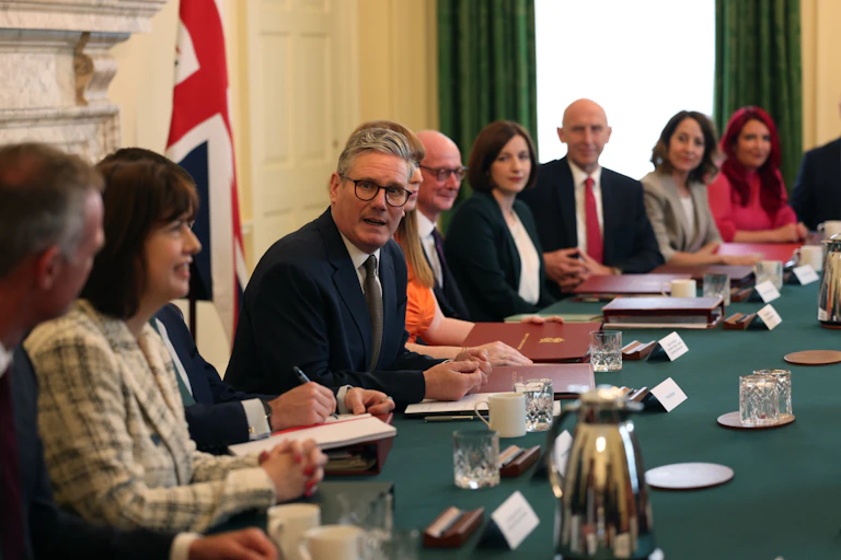 Sir Keir Starmer chairing his first cabinet meeting as prime minister