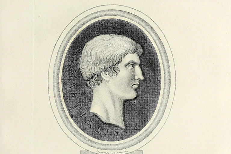 Grabado de Marcial a partir de una gema antigua, de la 'Encyclopaedia Londinensis or, Universal dictionary of arts, sciences, and literature; Volume XIV', editado por John Wilkes y publicado en Londres en 1816.