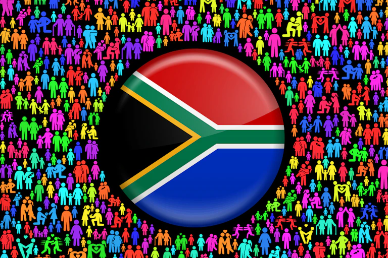 Generated image of coloured silhouttes with a South African flag in the middle