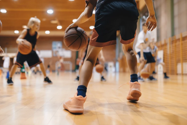 Junior basketball players train