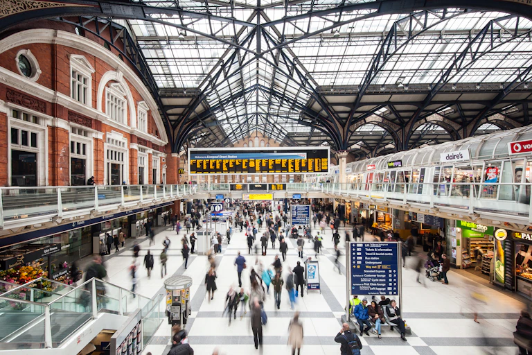 busy railway station concourse