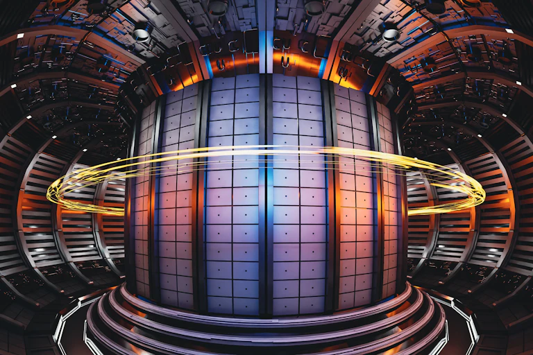 Ilustração do interior de um tokamak - um "reator" de fusão em forma de rosquinha.