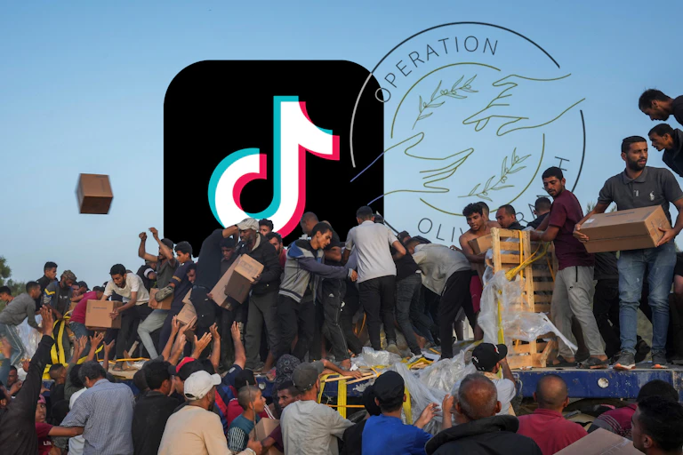 Palestinians are storming trucks loaded with humanitarian aid brought in through a new U.S.-built pier, in the central Gaza Strip, Saturday, May 18, 2024