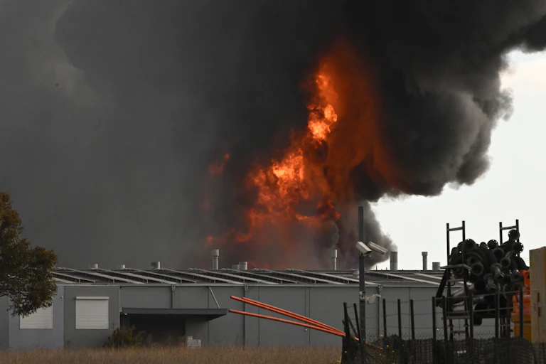 A fire burns in Melbourne's west.