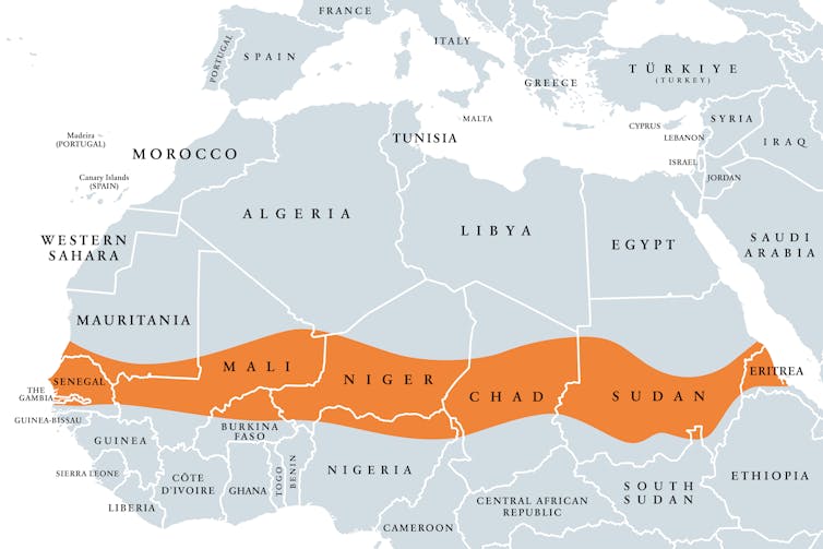 Map of Sahel region in Africa.