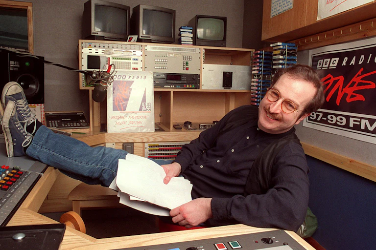 Radio DJ Steve Wright in his studio