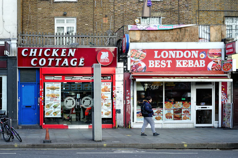 Fast food shops on an English street