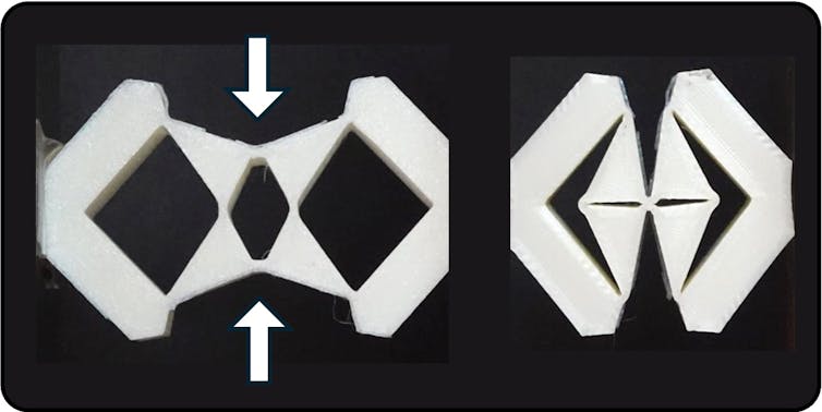 illustration of the metahinge a white multi-sided shaped object on a black background