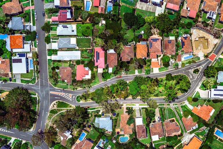 Aerial view of suburban road loop in Brisbane