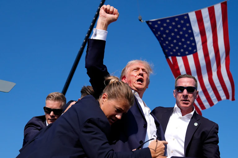Trump at his rally/Raising the flag at Iwo Jima