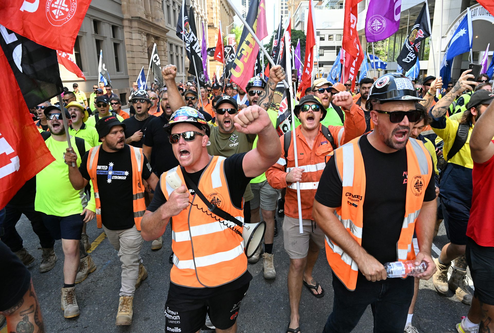 Large protest dominated by men