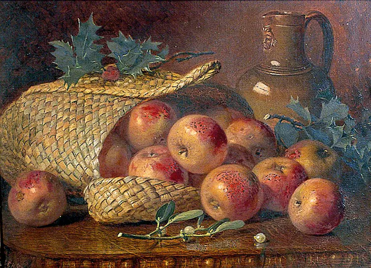 Painting of apples in a basket