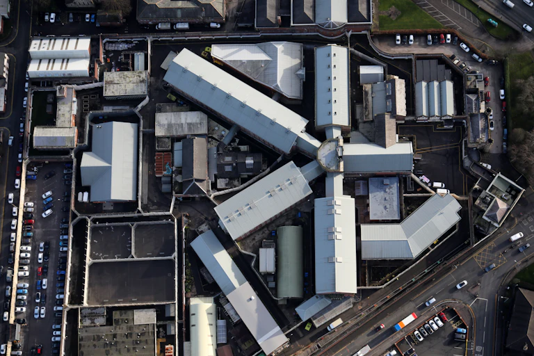 Aerial view of a UK prison complex